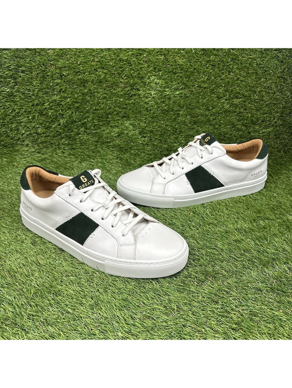Greats Brooklyn Royale 2.0 Shoes Sneakers Men Size 14 White Leather Green Suede
